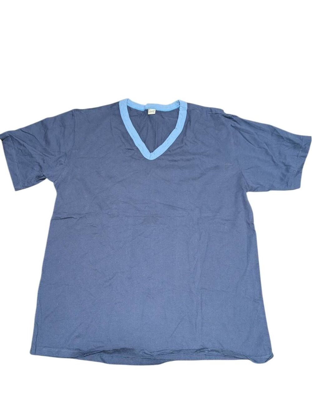 belloair blue short-sleeve V-neck t-shirt with light blue ribbed collar trim Wo